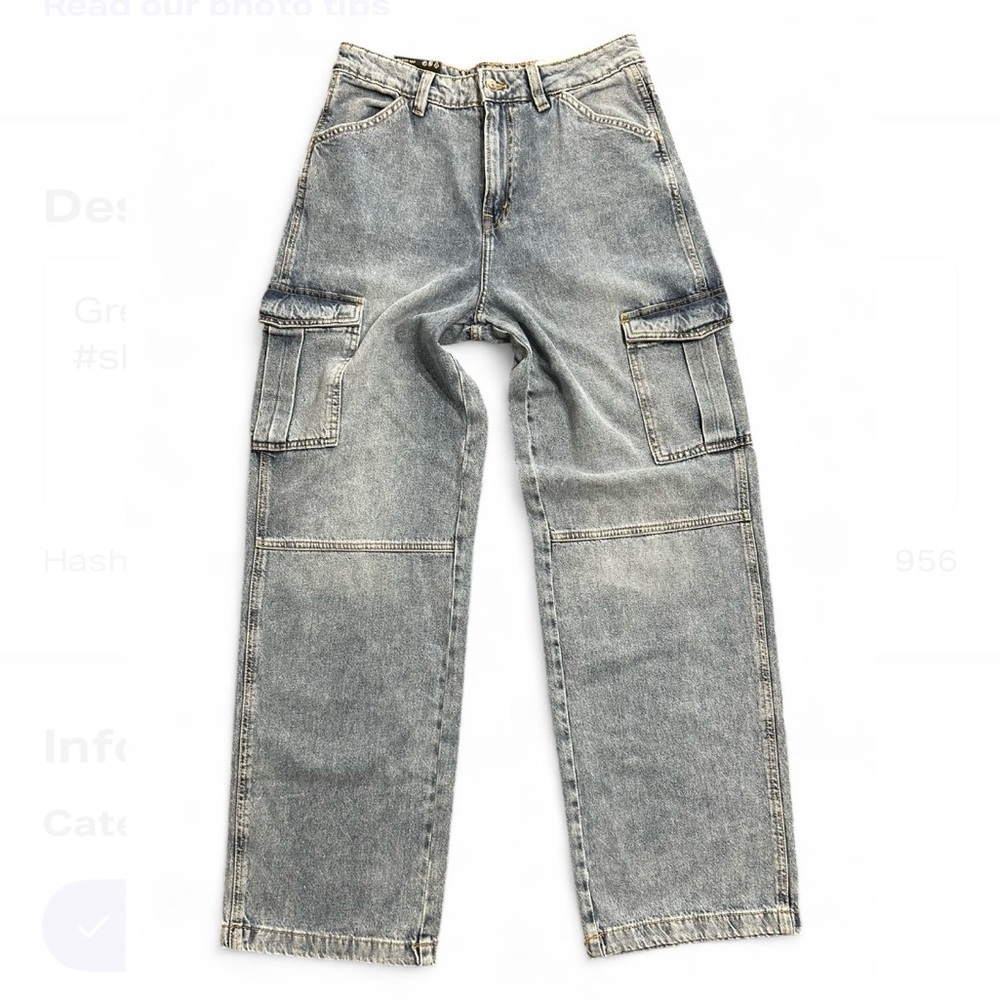 DIVIDED H&M Blue Cargo Baggy 90’s Jeans 6, High Waist W/Leg Pockets NWT